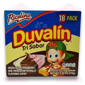 Duvalin Tri Sabor 18pcs Avellana, Fresa, y Vainilla