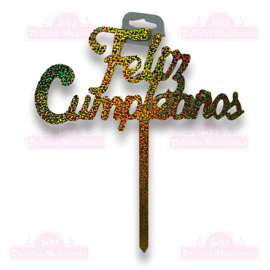 Topper Para Pastel Feliz Cumpleaños Dorado