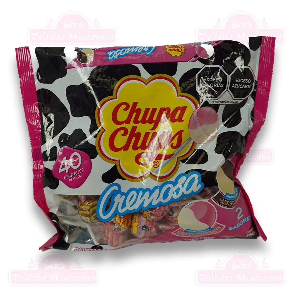 Chupa Chups Cremosa Sabores Fresa Con Vainilla y Chocolate Con Vainilla 40ct